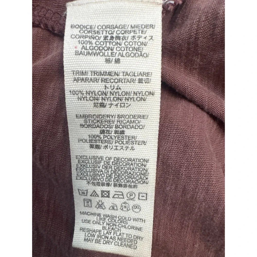 Free People Embroidered Long Sleeve Babydoll Top Plum Mauve Cotton Size Medium